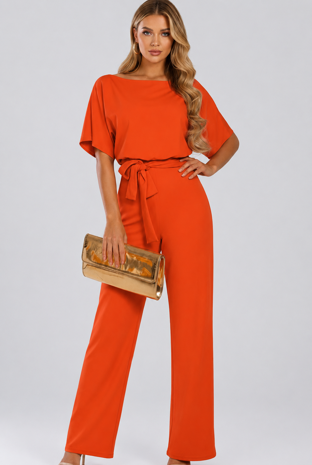 Oona | Dames Wijde Pijpen Korte Mouwen Jumpsuit met Riem