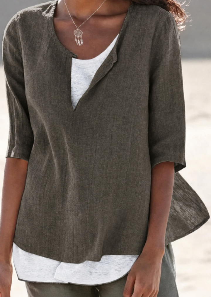 Maya | Dames Blouse met 3/4 Mouwen en Gespleten Hals Casual Top