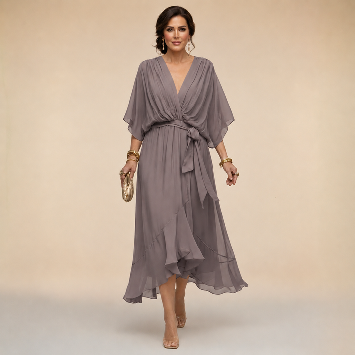 Penelope | Dames V-Hals Wikkel Midi Jurk