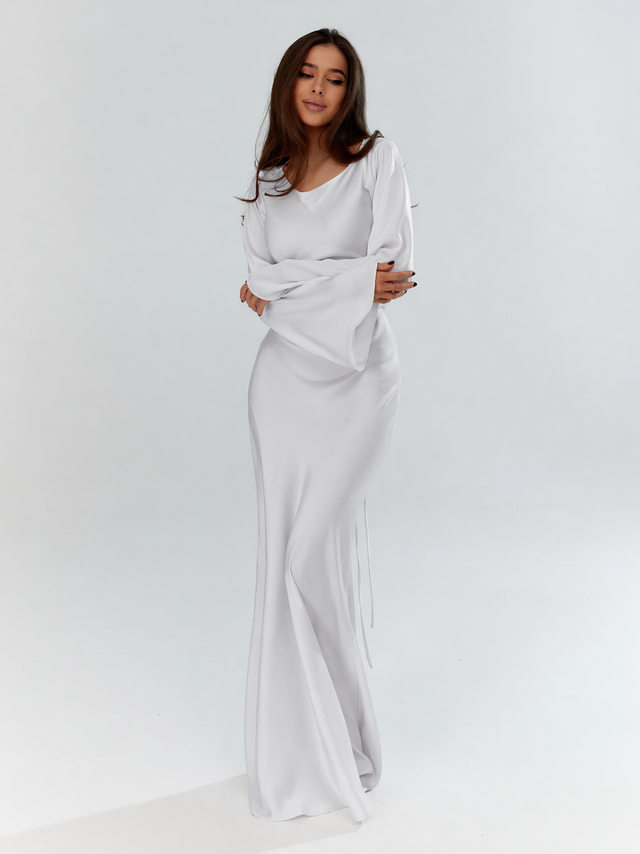 Serena | Dames Satijnen Lange Mouwen Maxi Jurk Formele Gown