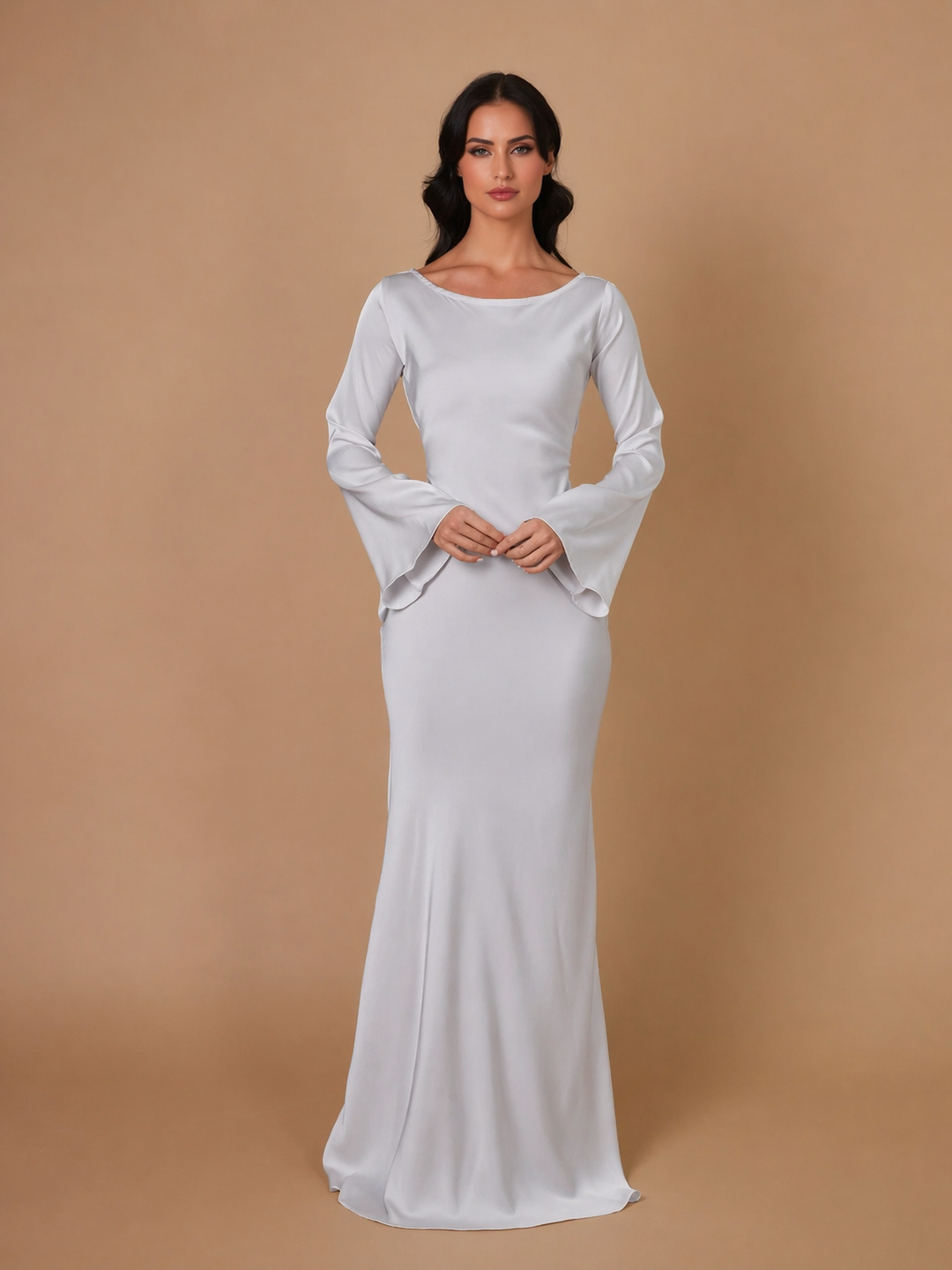 Serena | Dames Satijnen Lange Mouwen Maxi Jurk Formele Gown