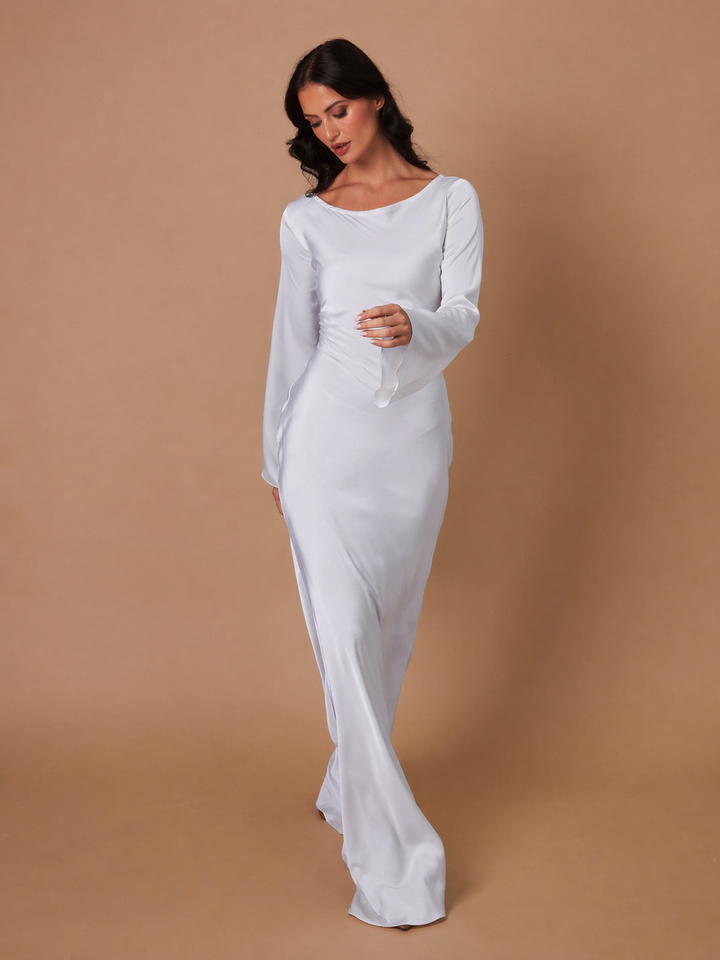 Serena | Dames Satijnen Lange Mouwen Maxi Jurk Formele Gown