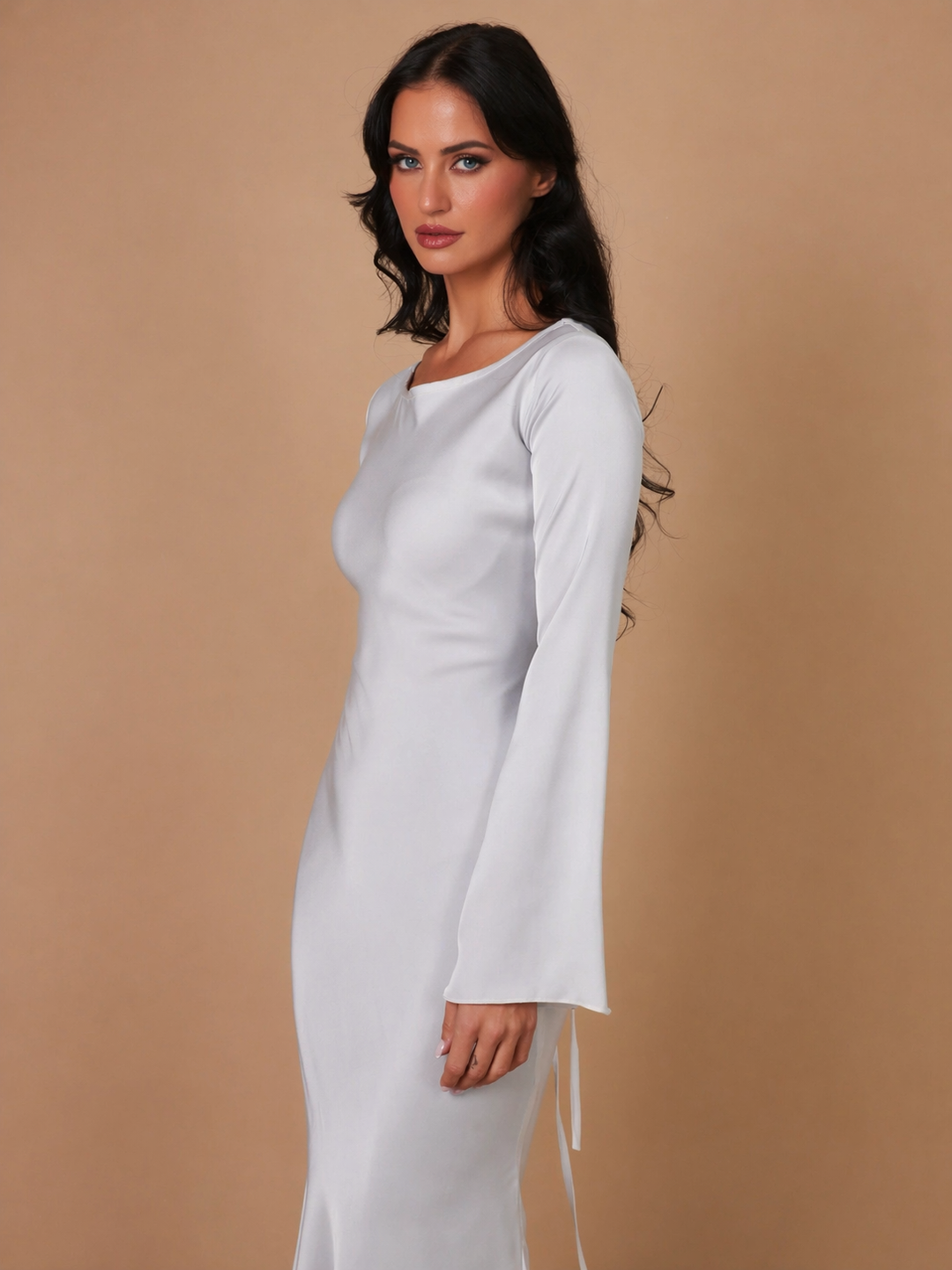 Serena | Dames Satijnen Lange Mouwen Maxi Jurk Formele Gown