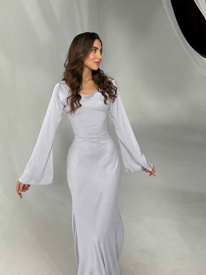 Serena | Dames Satijnen Lange Mouwen Maxi Jurk Formele Gown