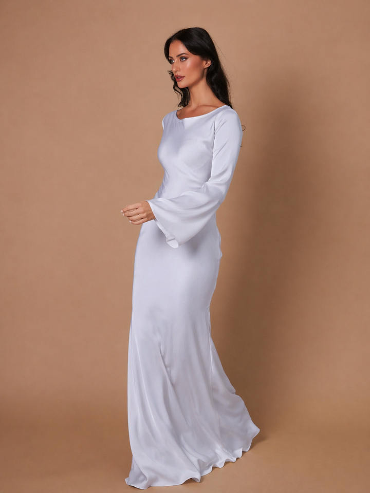Serena | Dames Satijnen Lange Mouwen Maxi Jurk Formele Gown