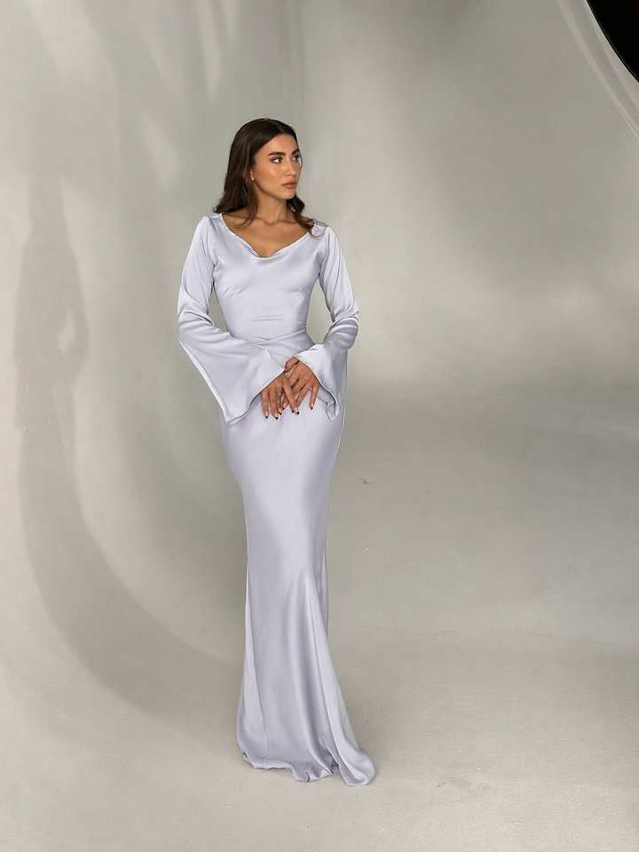 Serena | Dames Satijnen Lange Mouwen Maxi Jurk Formele Gown