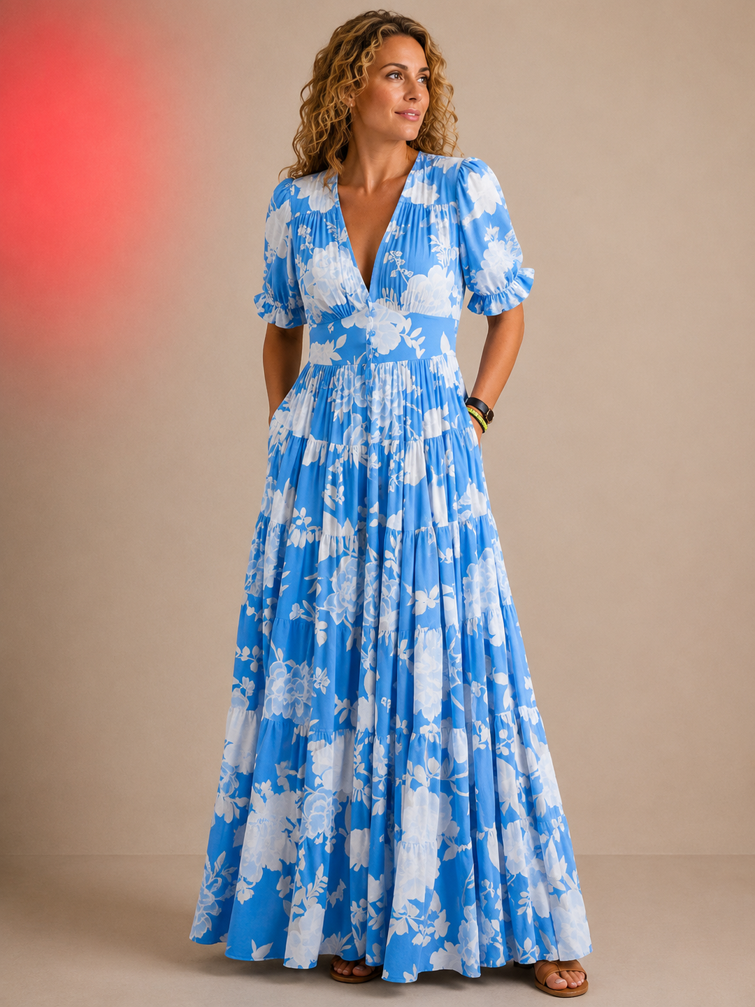 Catrisa™ - Bloemenprint V-hals Jurk met Zak