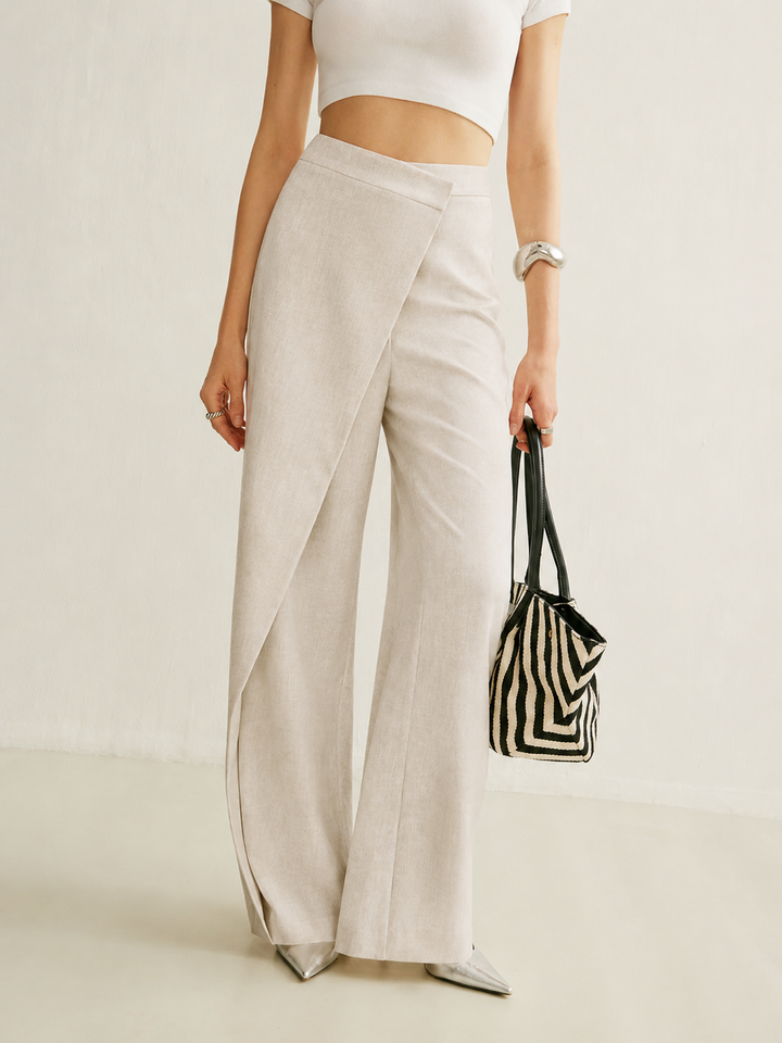 Luna | Dames Hoge Taille Wijde Pantalon Asymmetrische Wrap Broek