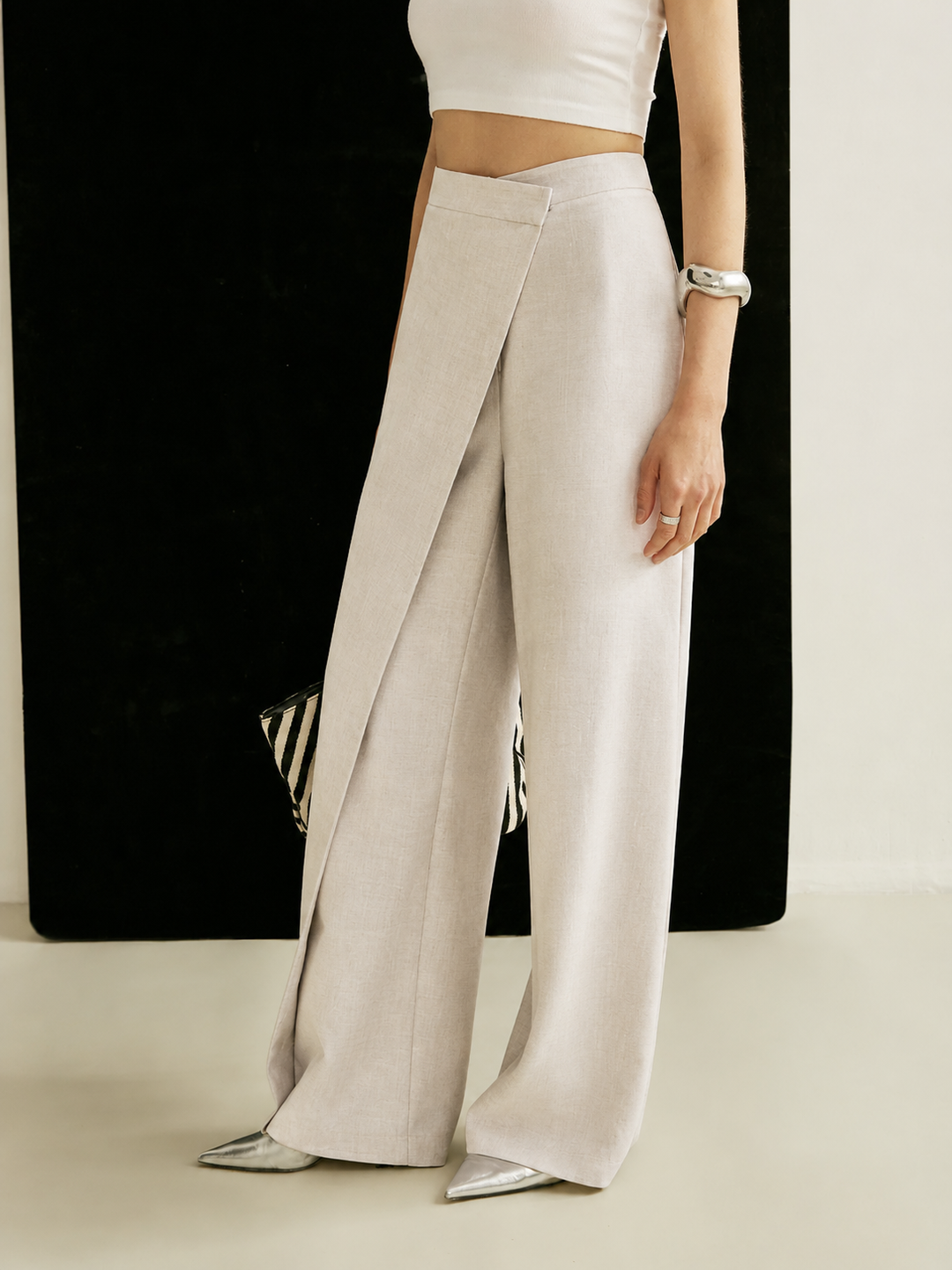 Luna | Dames Hoge Taille Wijde Pantalon Asymmetrische Wrap Broek