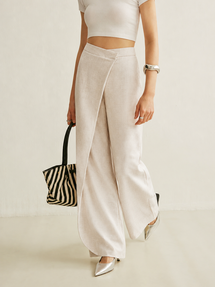 Luna | Dames Hoge Taille Wijde Pantalon Asymmetrische Wrap Broek