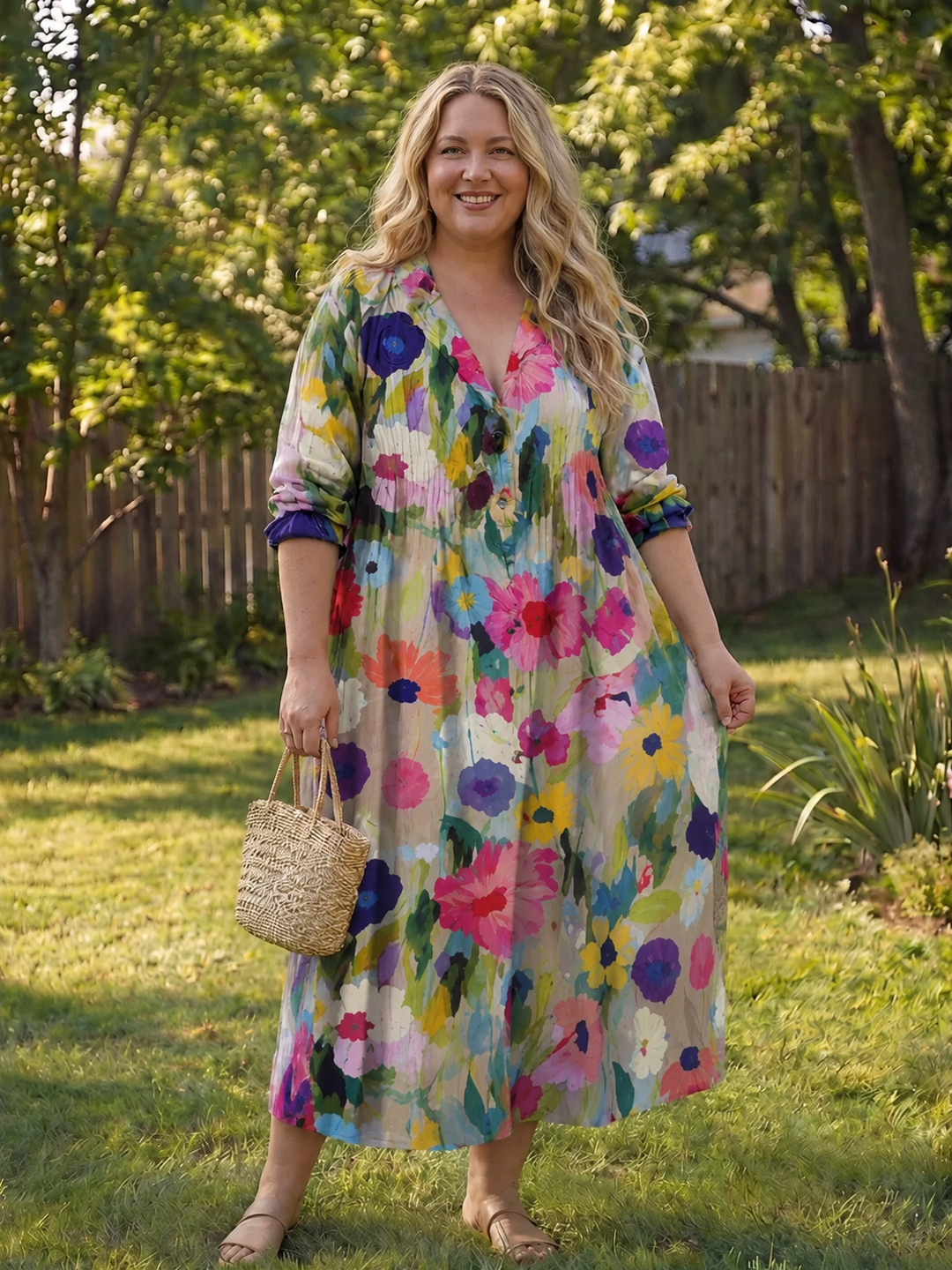 Roselyn | Dames Bloemige Maxi Jurk met Knopen