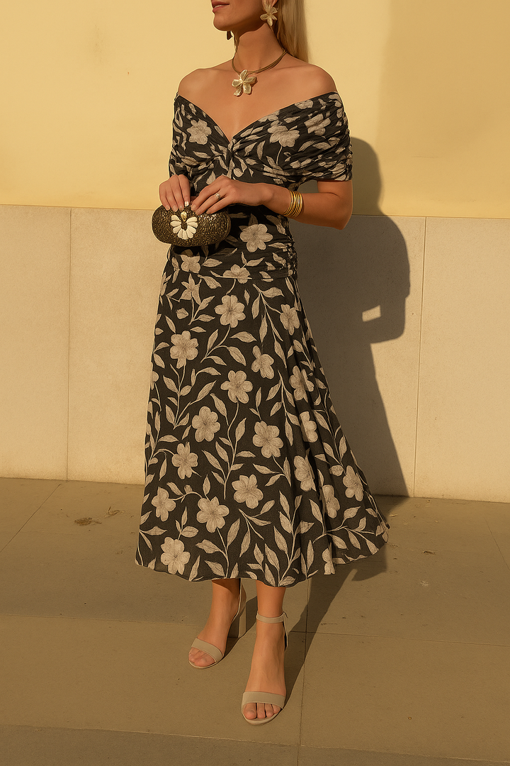 Anastasia™ | Off-Shoulder Midi Jurk met Bloemenprint