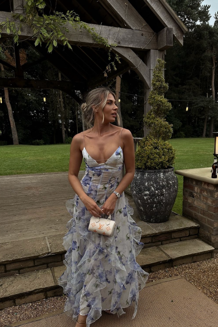 Eloise | Dames Bruiloft Gast Kanten Bloemen Maxi Jurk voor Tuinbruiloft