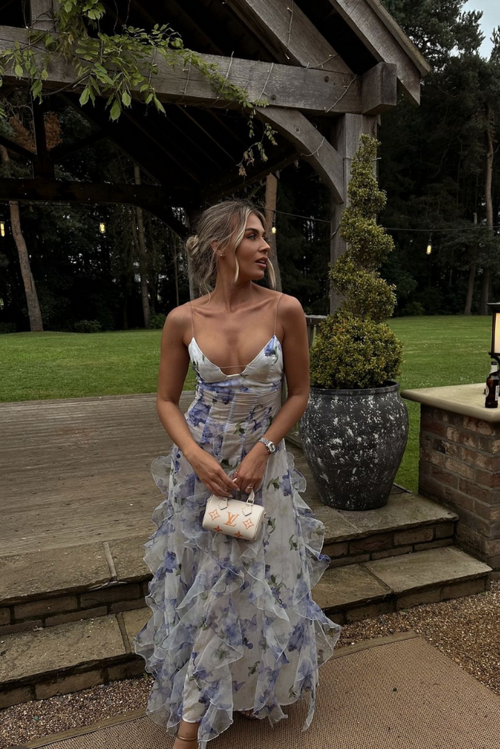 Eloise | Dames Bruiloft Gast Kanten Bloemen Maxi Jurk voor Tuinbruiloft