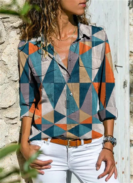 Isabelle | Dames Bloemenprint Lange Mouwen Knopen Blouse