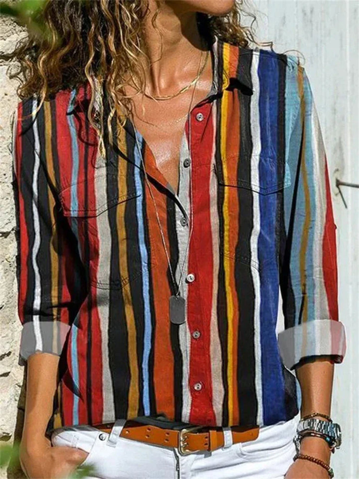 Isabelle | Dames Bloemenprint Lange Mouwen Knopen Blouse