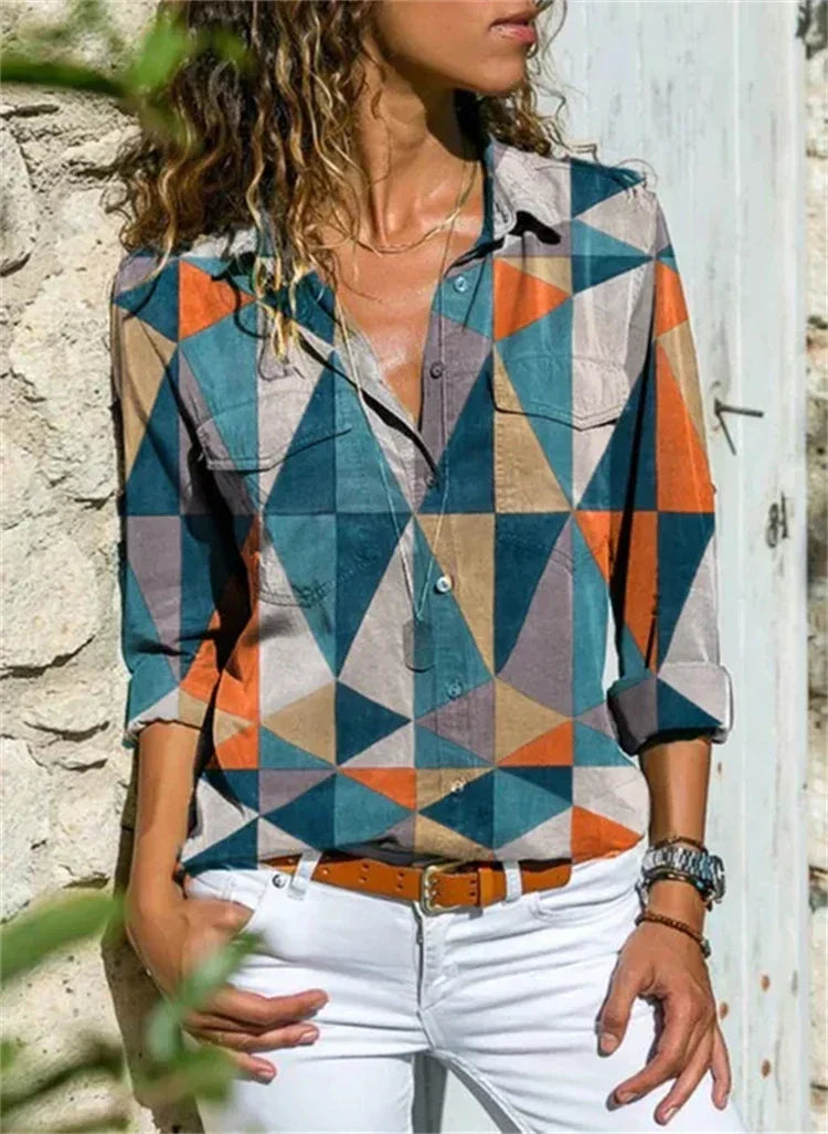 Isabelle | Dames Bloemenprint Lange Mouwen Knopen Blouse