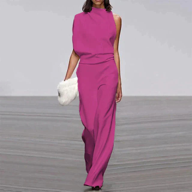 Vivienne | Dames Mouwloze Wijde Pijpen Jumpsuit Met Hoge Hals Formeel