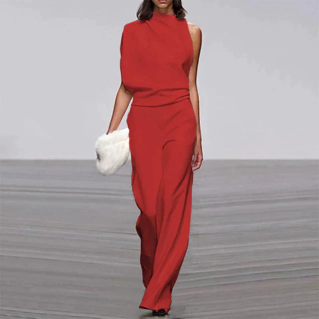 Vivienne | Dames Mouwloze Wijde Pijpen Jumpsuit Met Hoge Hals Formeel