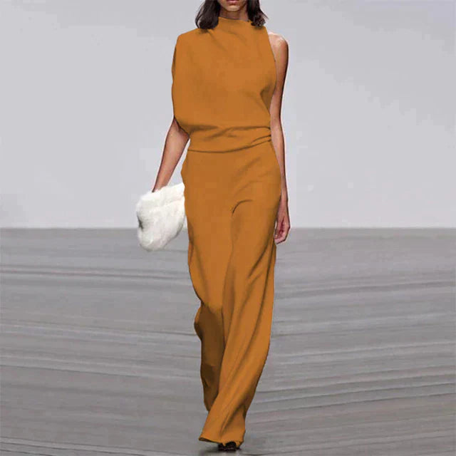 Vivienne | Dames Mouwloze Wijde Pijpen Jumpsuit Met Hoge Hals Formeel