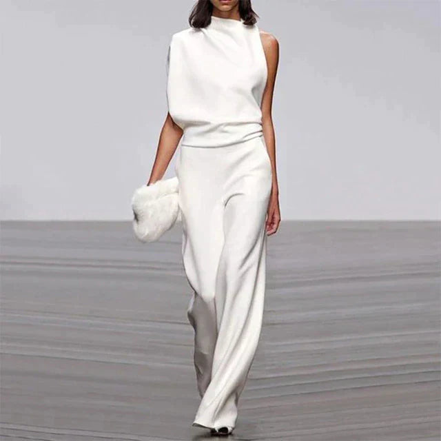 Vivienne | Dames Mouwloze Wijde Pijpen Jumpsuit Met Hoge Hals Formeel