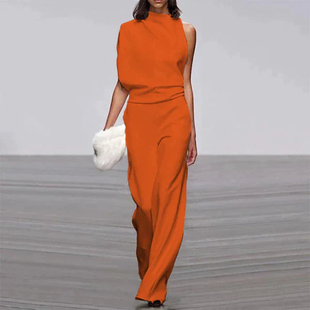 Vivienne | Dames Mouwloze Wijde Pijpen Jumpsuit Met Hoge Hals Formeel
