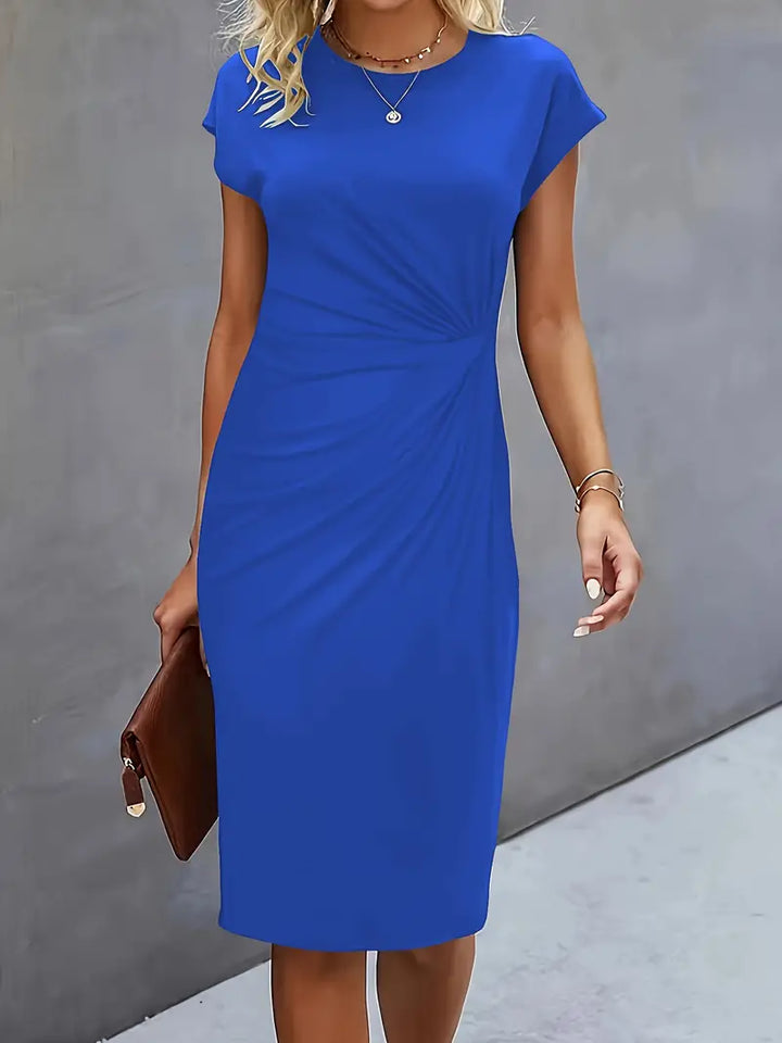 Maya | Dames Rimpel Midi Jurk Korte Mouwen Bodycon Werkjurk