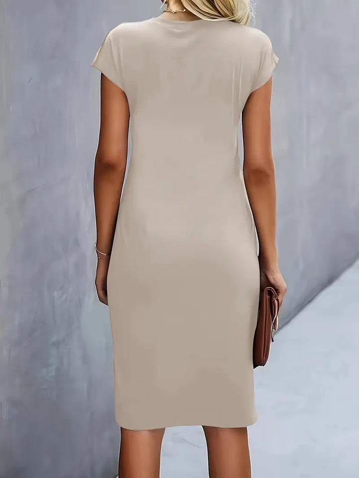 Maya | Dames Rimpel Midi Jurk Korte Mouwen Bodycon Werkjurk