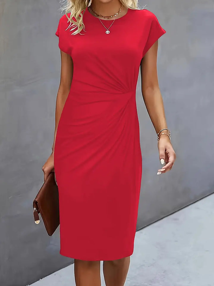 Maya | Dames Rimpel Midi Jurk Korte Mouwen Bodycon Werkjurk