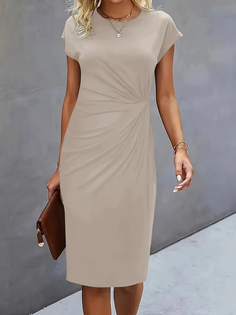 Maya | Dames Rimpel Midi Jurk Korte Mouwen Bodycon Werkjurk