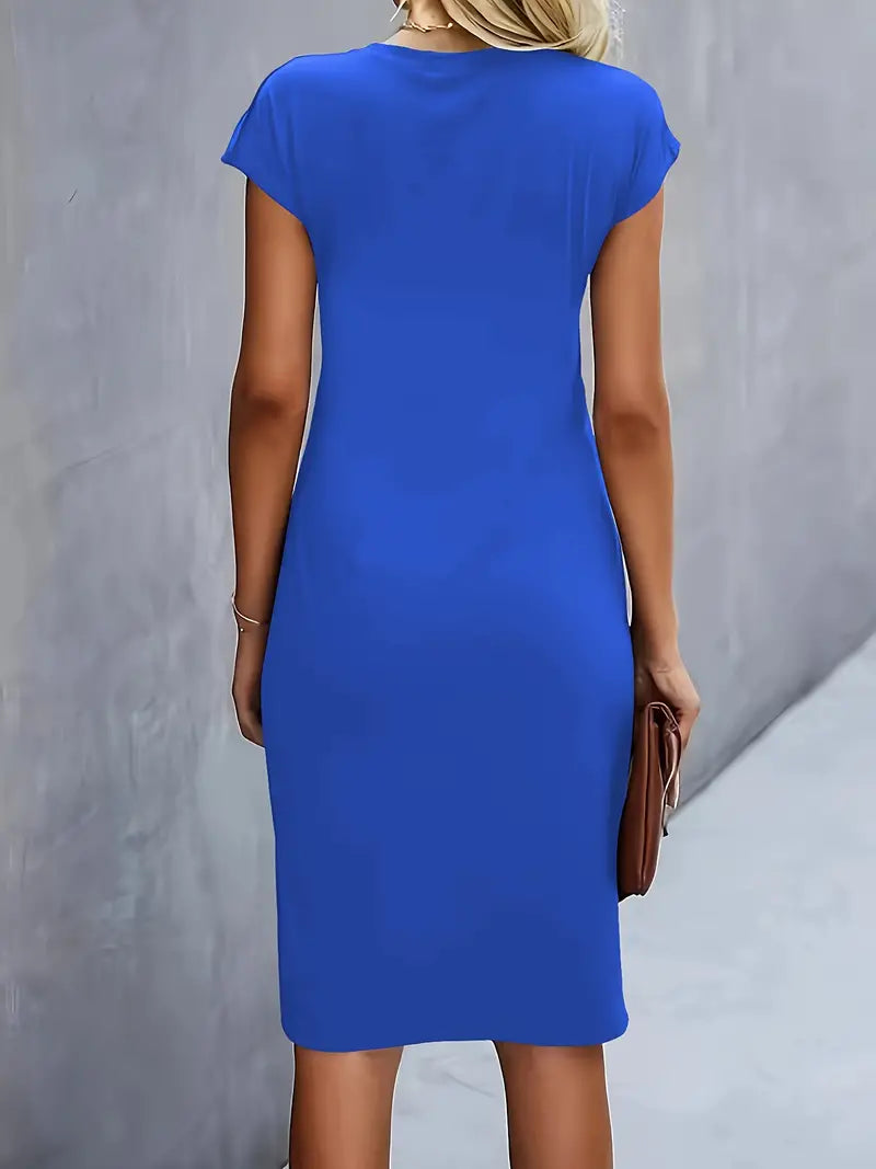 Maya | Dames Rimpel Midi Jurk Korte Mouwen Bodycon Werkjurk