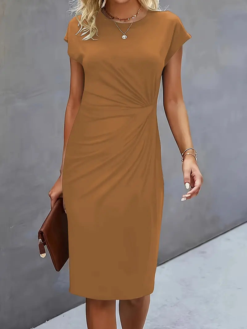 Maya | Dames Rimpel Midi Jurk Korte Mouwen Bodycon Werkjurk