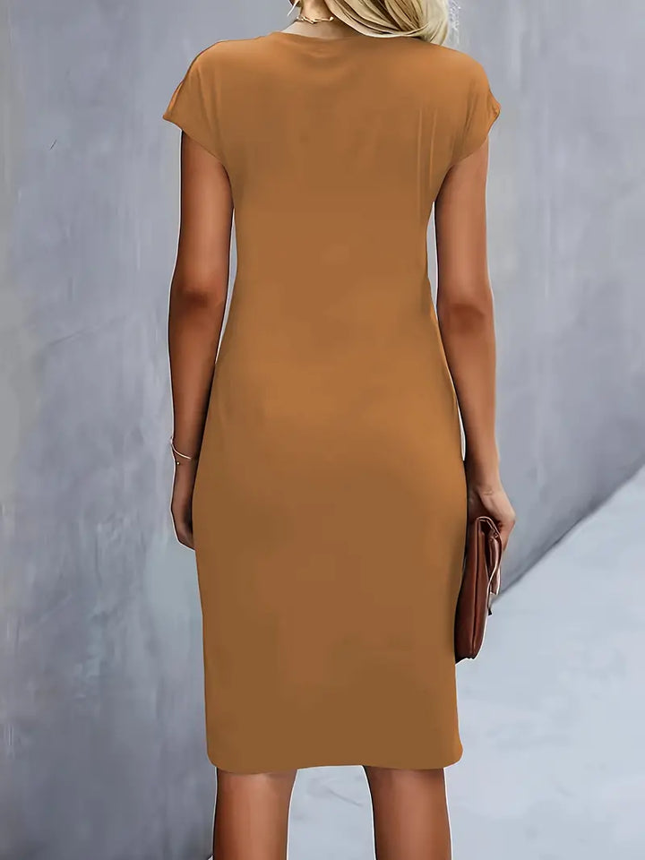 Maya | Dames Rimpel Midi Jurk Korte Mouwen Bodycon Werkjurk