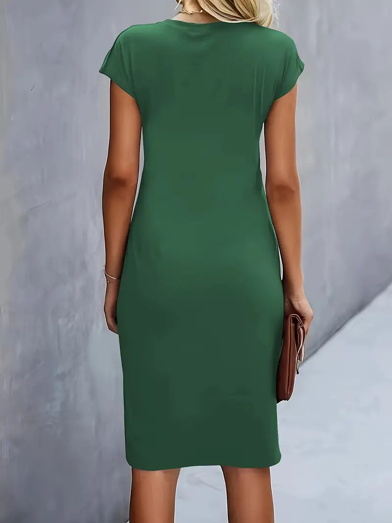 Maya | Dames Rimpel Midi Jurk Korte Mouwen Bodycon Werkjurk