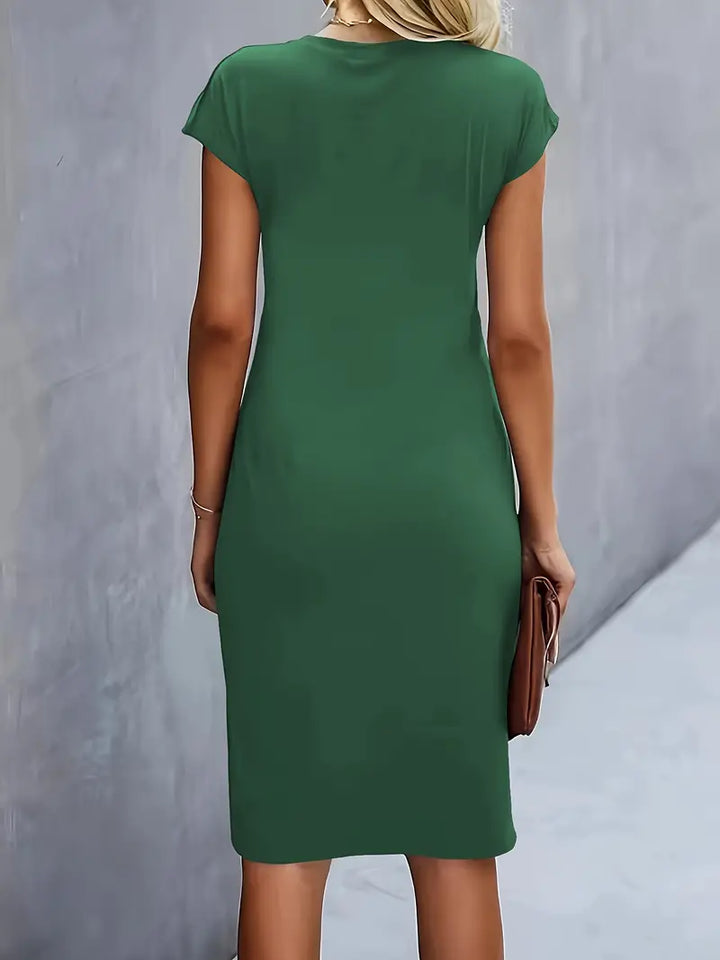 Maya | Dames Rimpel Midi Jurk Korte Mouwen Bodycon Werkjurk