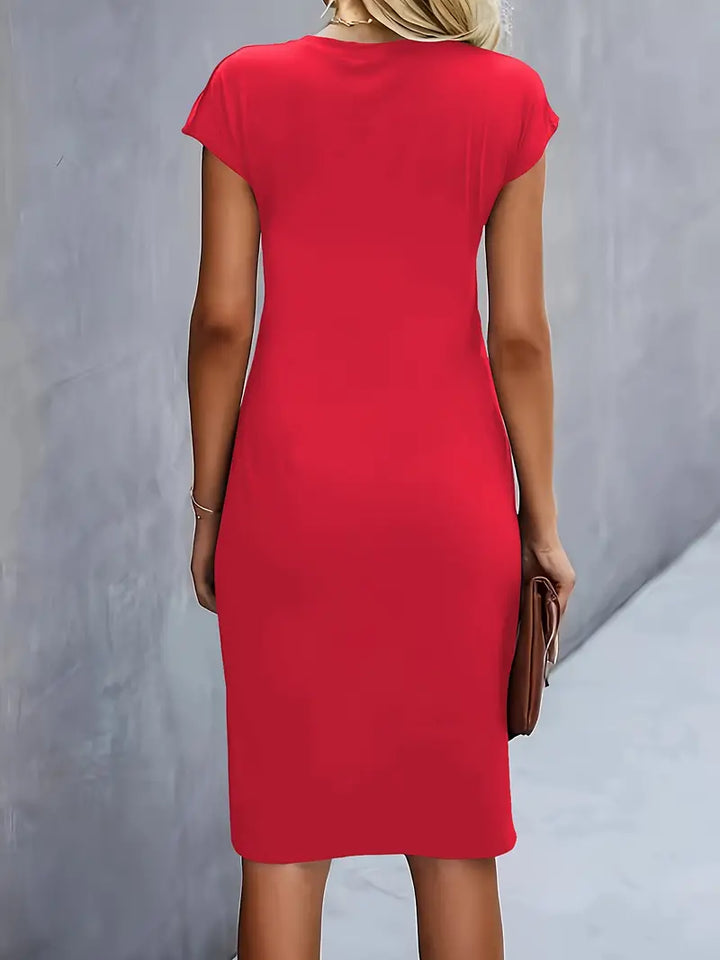 Maya | Dames Rimpel Midi Jurk Korte Mouwen Bodycon Werkjurk