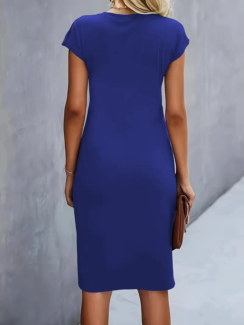 Maya | Dames Rimpel Midi Jurk Korte Mouwen Bodycon Werkjurk