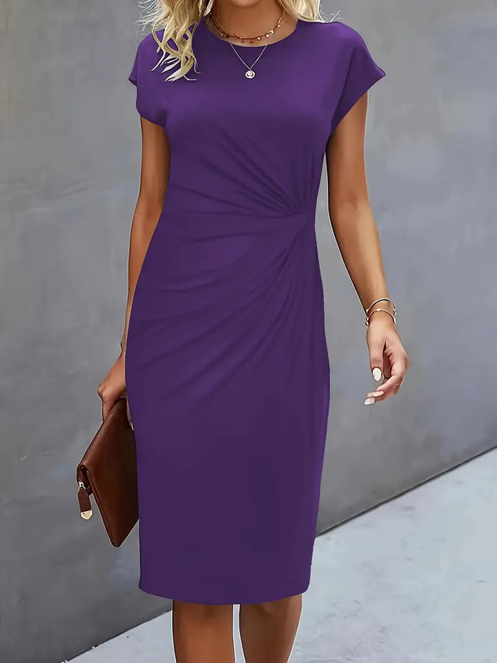 Maya | Dames Rimpel Midi Jurk Korte Mouwen Bodycon Werkjurk