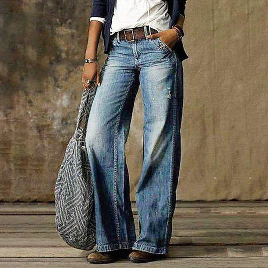 River | Dames Hoge Taille Wijde Pijpen Jeans Retro Flare Denim