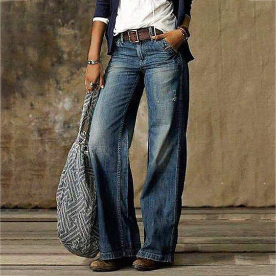 River | Dames Hoge Taille Wijde Pijpen Jeans Retro Flare Denim