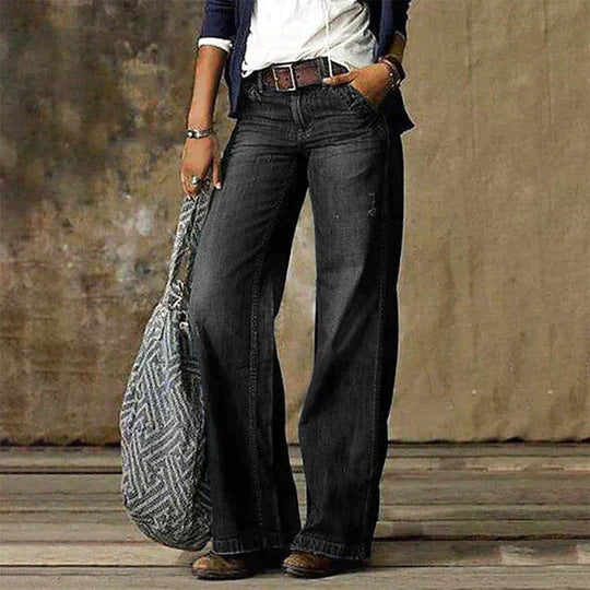 River | Dames Hoge Taille Wijde Pijpen Jeans Retro Flare Denim