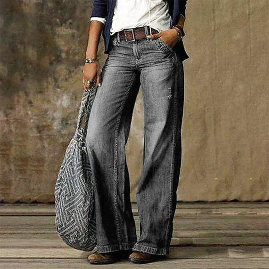 River | Dames Hoge Taille Wijde Pijpen Jeans Retro Flare Denim