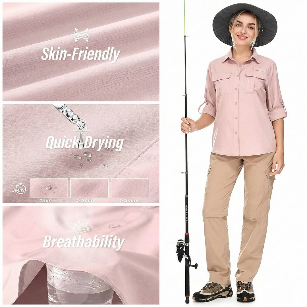 Trek | Dames UPF 50 Lange Mouwen Wandelshemden Rol-Up Safari Shirt