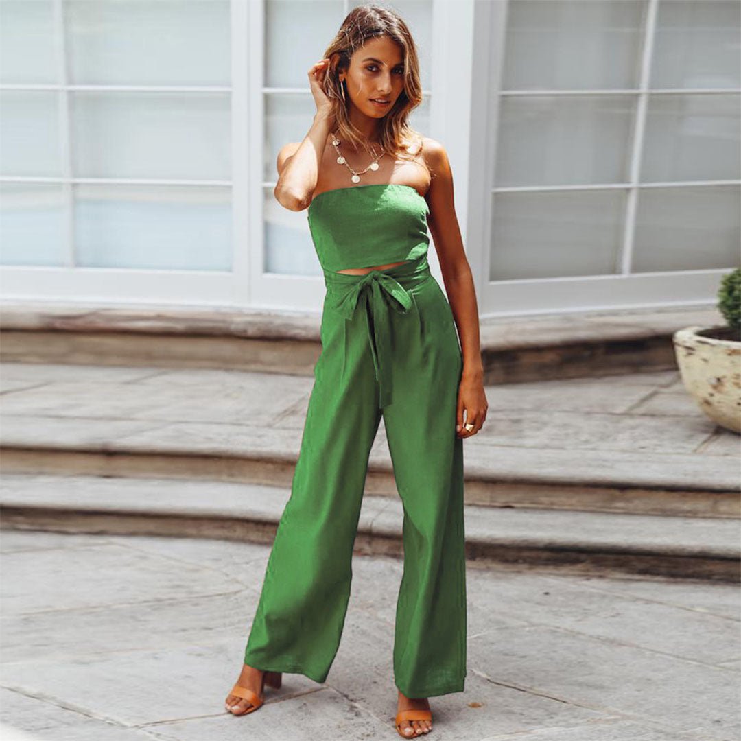 Sandy | Dames Strapless Tailleband Brede Pijpen Jumpsuit