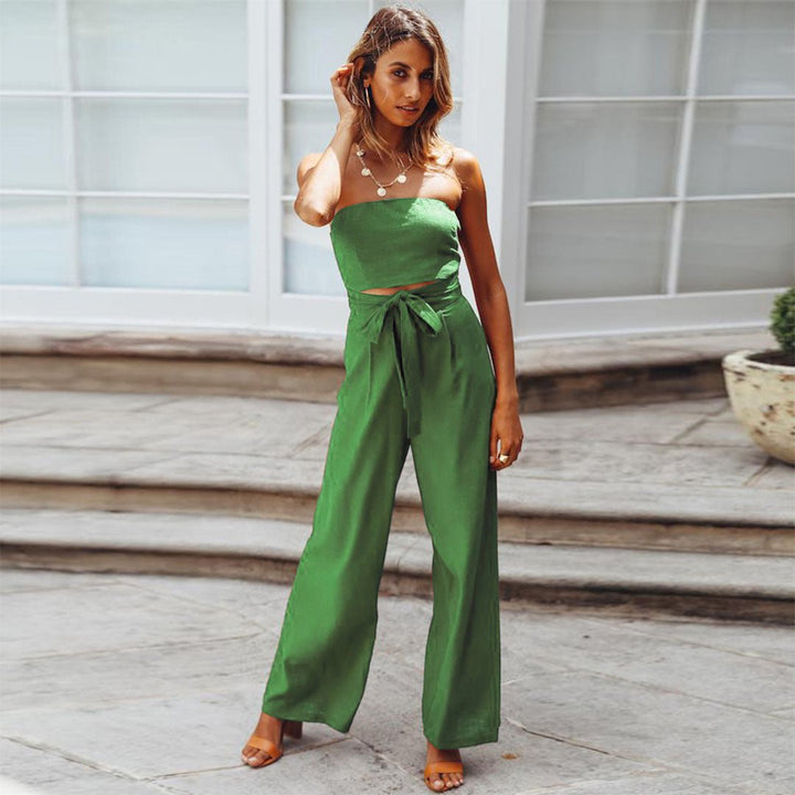 Sandy | Dames Strapless Tailleband Brede Pijpen Jumpsuit