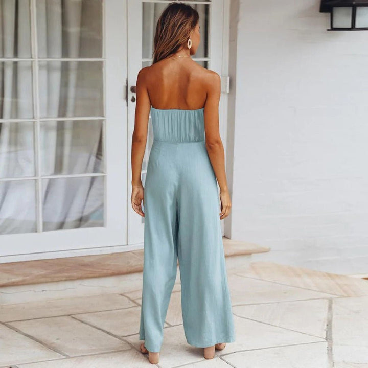 Sandy | Dames Strapless Tailleband Brede Pijpen Jumpsuit