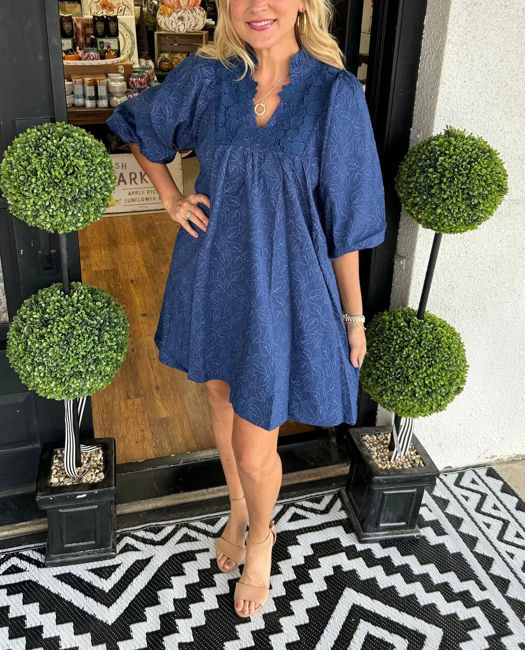 Faye | Dames Puff Sleeve Mini Jurk V-Hals Smock Babydoll