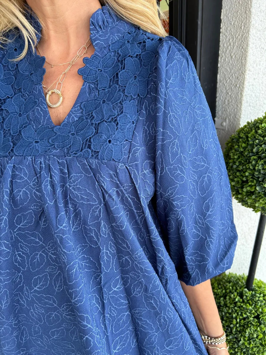 Faye | Dames Puff Sleeve Mini Jurk V-Hals Smock Babydoll