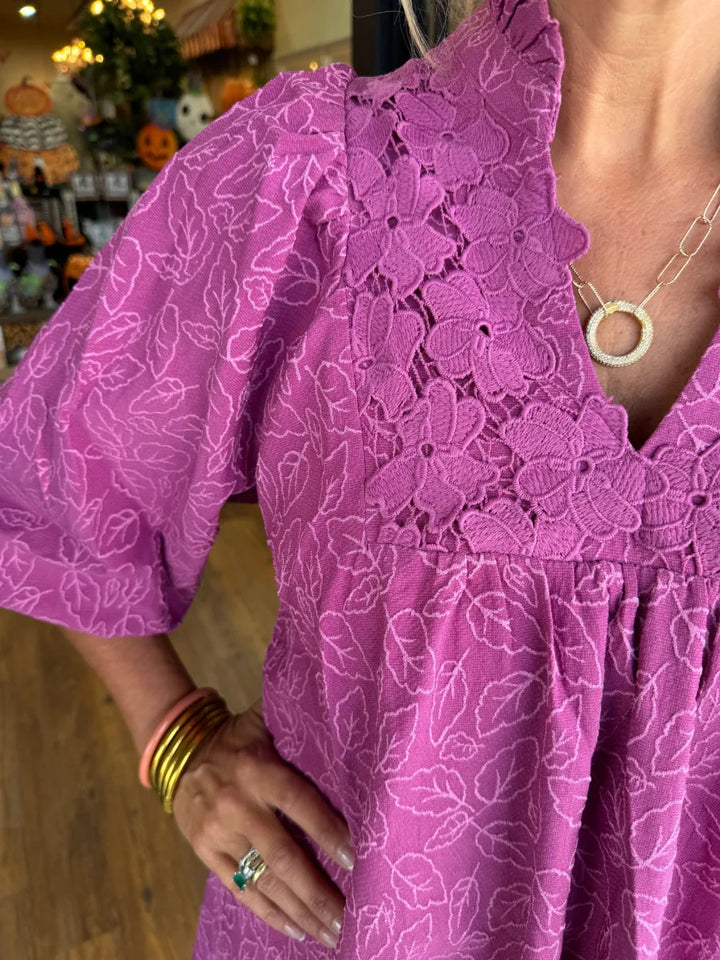 Faye | Dames Puff Sleeve Mini Jurk V-Hals Smock Babydoll