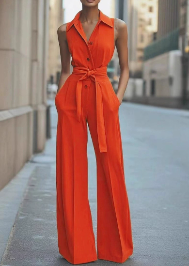 Blanc | Dames Mouwloze Wijde Pijpen Jumpsuit met Ceintuur Formeel